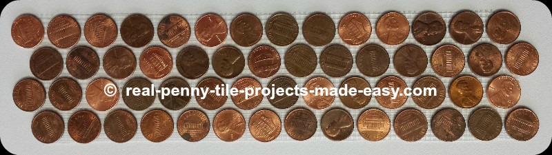 4-rows of pennies on mesh as decorative penny round mosaic tiles.