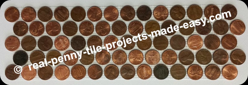 5-rows of pennies on mesh as decorative penny round mosaic coin tiles.