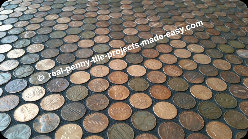 Black grout on real penny tile (pennies).