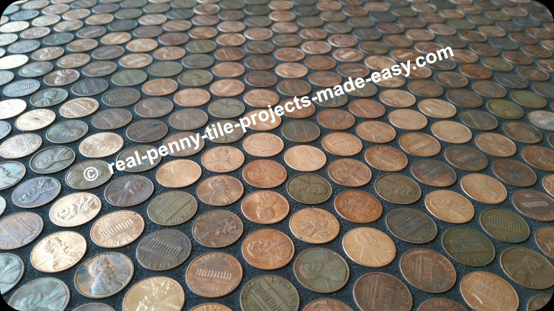 Black grout on real penny tile (pennies).