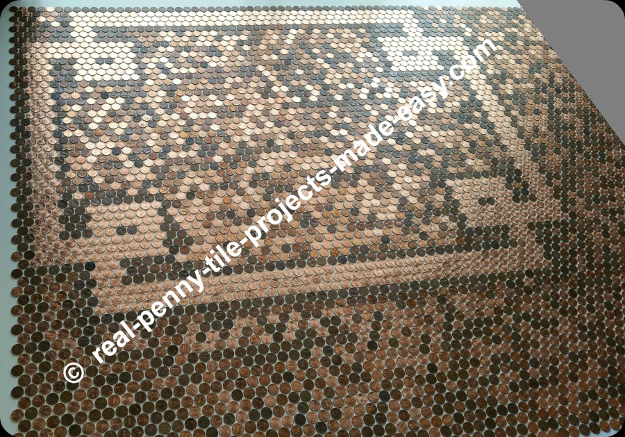 Penny tile sheets can be installed all around the loop design made with new shiny uncirculated pennies.