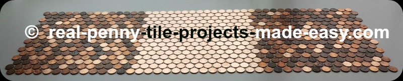 Mosaic tile sheet made with all new shiny pennies interlocked with two sheets of older random pennies.