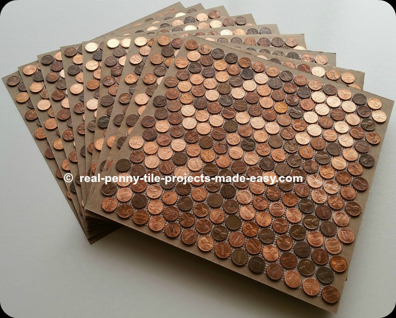 Tile sheets of pennies out of the box ready to be installed.