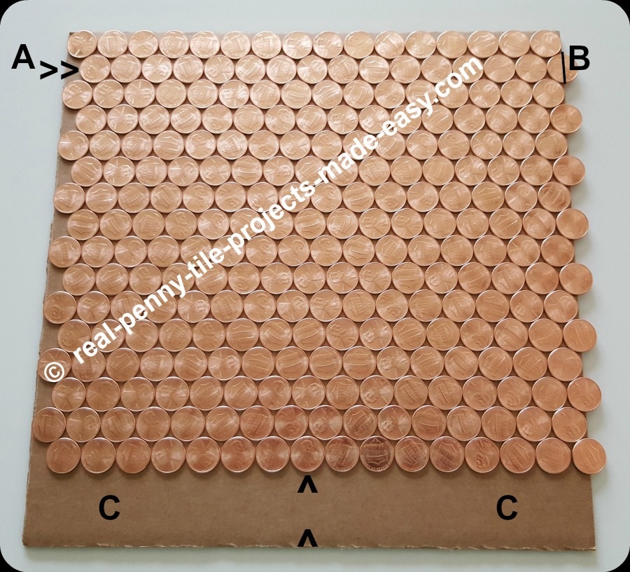 16 rows of pennies take less room in offset rows than straight rows.