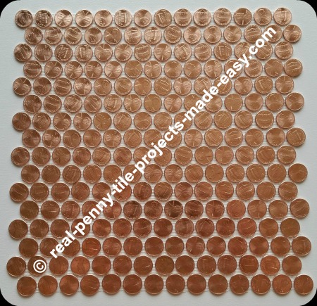 Real penny tile sheet made with 224 brand new shiny uncirculated pennies.