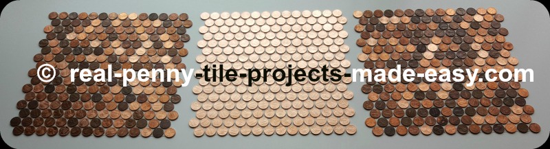 Mosaic tile sheet made with all new shiny pennies placed in between 2 sheets of random pennies.